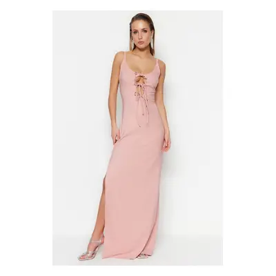 Trendyol Powder Weave Long Evening Dress with piping