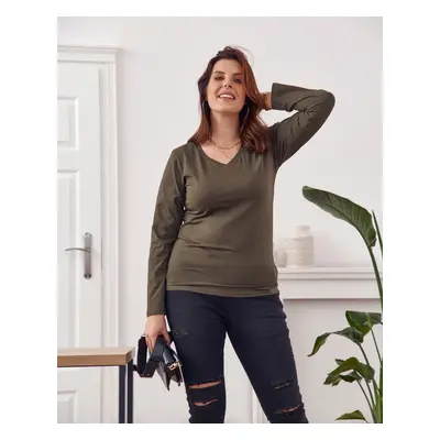 Blouse Plus Size khaki with long sleeves