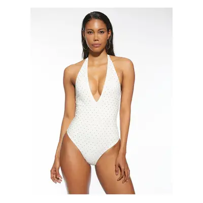 Koton Halterneck Swimwear V-Neck Embellished with Shiny Stones