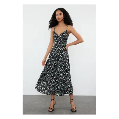 Trendyol Black Skater Skirt Patterned Viscose Maxi Woven Dress