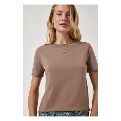 Happiness İstanbul Women Mink Crew Neck Basic Knitted T-Shirt