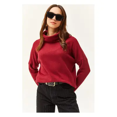 Olalook Women's Burgundy Degajee Collar Ragged Loose Blouse