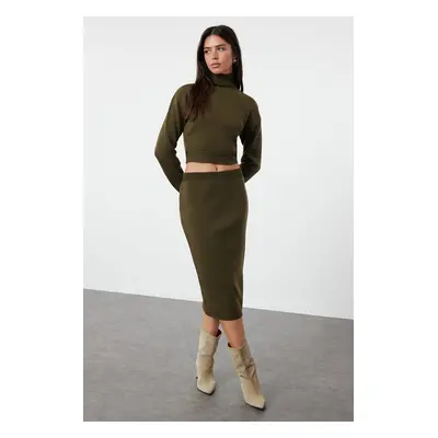 Trendyol Khaki Midi Pencil Knitwear Skirt