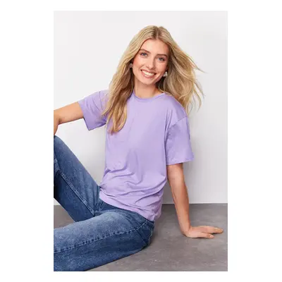 Trendyol Lilac Viscose Short Sleeve Crew Neck Knitted T-Shirt