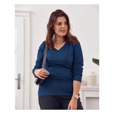 Plus Size long-sleeved blouse in dark blue