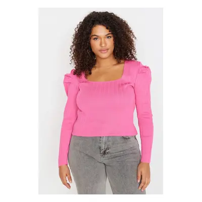 Trendyol Curve Pink Watermelon Sleeve Knitwear Blouse