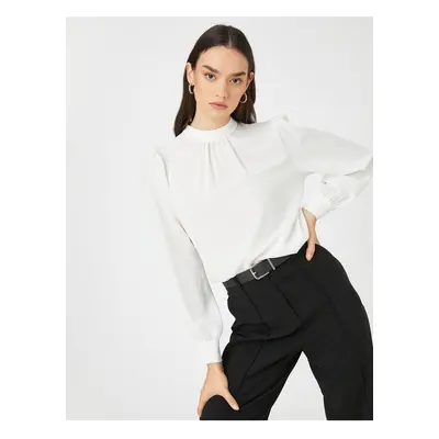 Koton Draped Detailed Blouse Standing Collar Long Sleeve