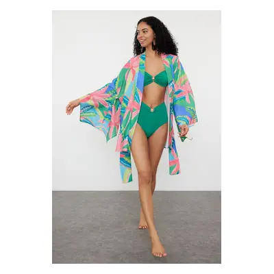 Trendyol Underwater Patterned Belted Mini Woven Kimono & Kaftan