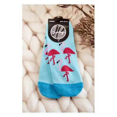 Youth socks with Three Flamingos pattern Light blue