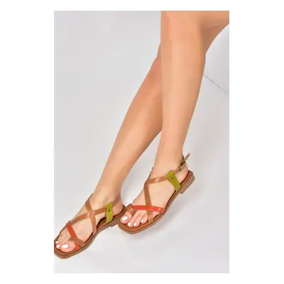 Fox Shoes Women's Multi Genuine Leather Flip-Flops Sandals