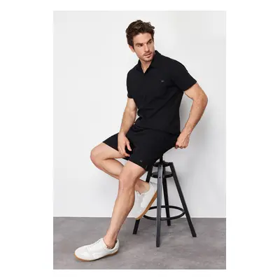 Trendyol Black Regular/Normal Cut Polo Neck Labeled T-Shirt Shorts Tracksuit Set