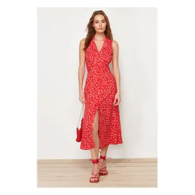 Trendyol Red Floral Viscose Midi Woven Dress