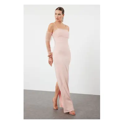 Trendyol Dusty Rose Fitted Lined Woven Long Evening Dress