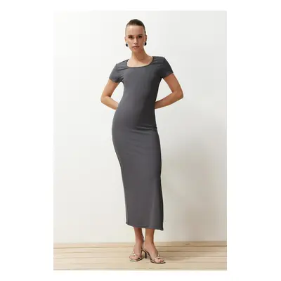 Trendyol Anthracite Plain Bodycone Fitted Flexible Ottoman Knitted Maxi Pencil Dress