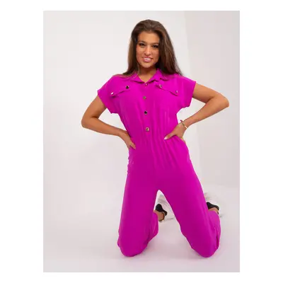 Purple short-sleeved jumpsuit