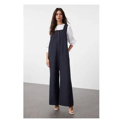 Trendyol Navy Blue Thick Strap Button Detailed Wide Leg Woven Jumpsuit