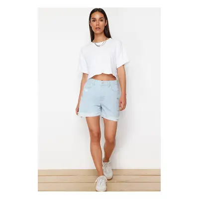 Trendyol Light Blue Ripped Denim Shorts & Bermuda