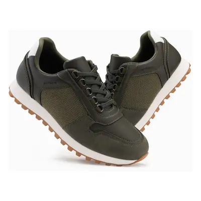 Ombre Patchwork men's sneaker shoes in combined materials - dark olive