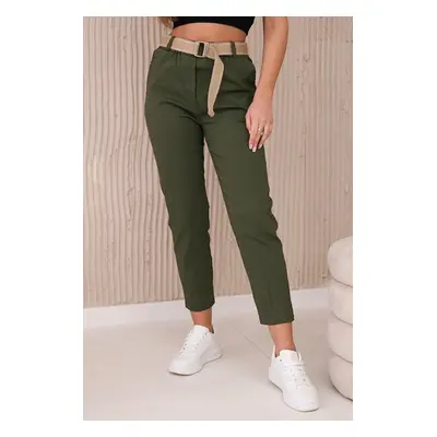 Trousers with a wide belt in khaki