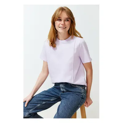 Trendyol Lilac Crew Neck Ribbed Regular Knitted T-Shirt