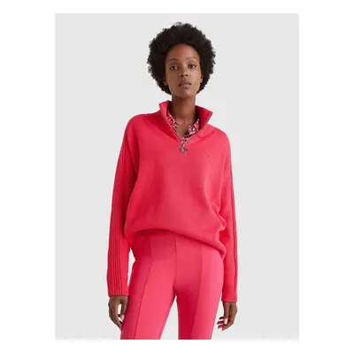 Tommy Hilfiger Sweater - ZIP-UP HIGH-NK SWEATER pink