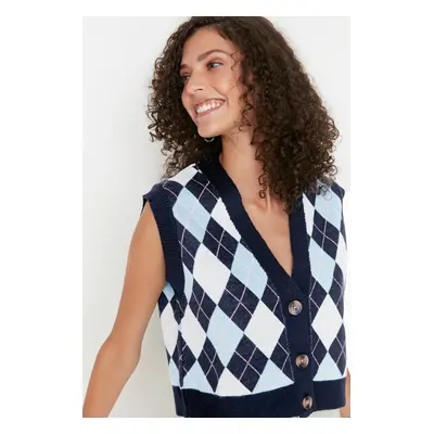 Trendyol Navy Blue Crop V-Neck Knitwear Vest