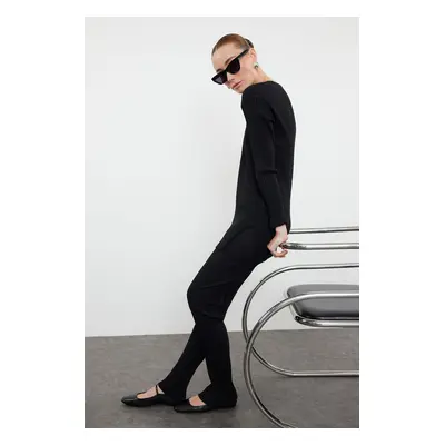 Trendyol Black Crew Neck Ribbed Stretchy Knitted Blouse and Trousers Bottom-Top Set