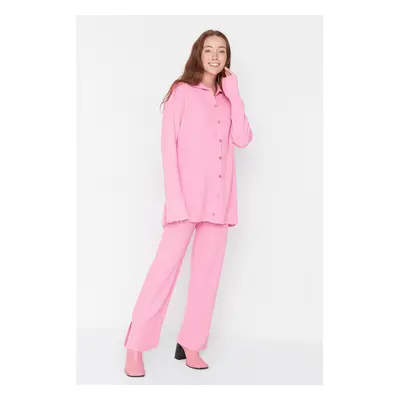 Trendyol Pink Slit Detailed Cardigan-Pants Knitwear Suit