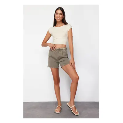 Trendyol Khaki 100% Tencel™ Pleated Denim Shorts & Bermuda