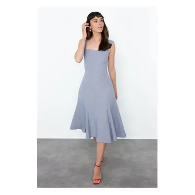 Trendyol Blue A-Line Gipe Detailed Midi Woven Dress