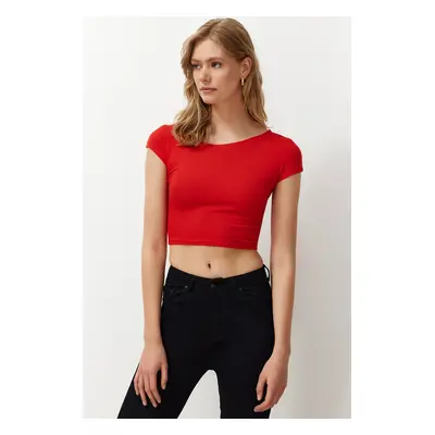 Trendyol Red Crew Neck Moon Sleeve Crop Knitted Blouse