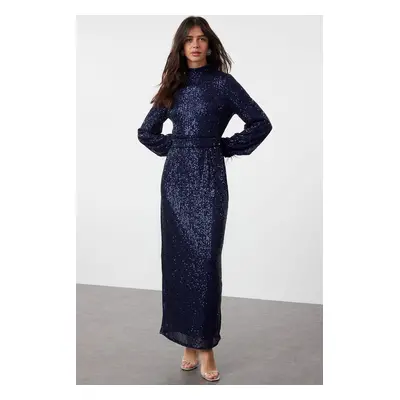 Trendyol Navy Blue Otrish Detailed Sequined Evening Dress