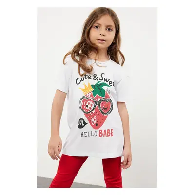 Trendyol White Girl Strawberry Patterned Crew Neck Cotton Knitted Short Sleeve T-Shirt