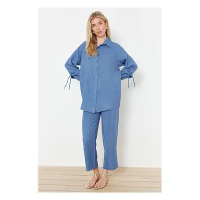 Trendyol Indigo Linen Look Woven Two Piece Set