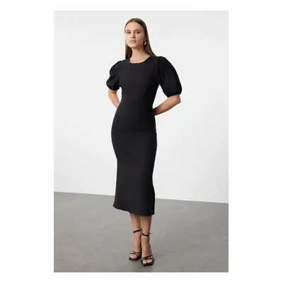 Trendyol Black Bodycon Midi Woven Balloon Sleeve Dress