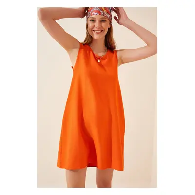 Happiness İstanbul Women's Orange Sleeveless Linen Viscose A-Line Dress