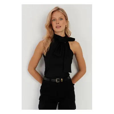 Cool & Sexy Women's Black Bow Crop Blouse