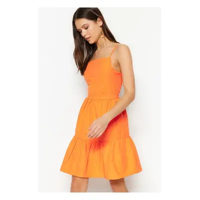 Trendyol Orange Woven Strappy Decollete Mini Woven Mini Dress