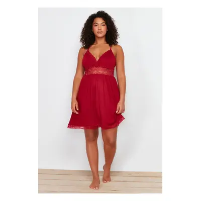 Trendyol Curve Burgundy Lace and Back Detailed Knitted Nightshirt