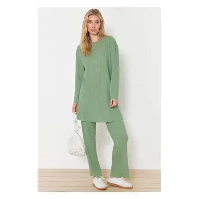 Trendyol Green Oversize Ribbed Knitted Bottom-Top Set