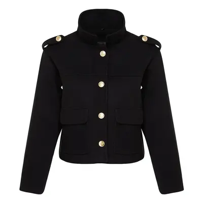 Trendyol Black Regular Fit Gold Button Detailed Knitted Cashmere Thin Jacket Coat