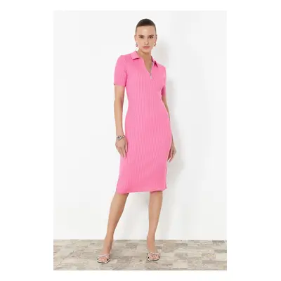 Trendyol Pink Plain Midi Polo Neck Knitwear Dress