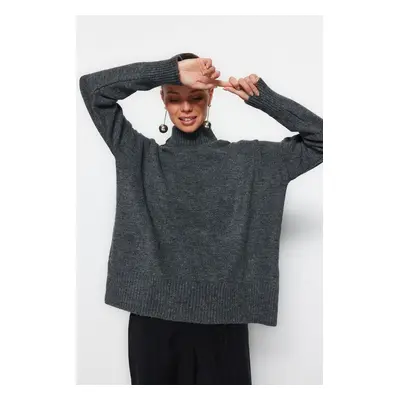 Trendyol Anthracite Wide Pattern Soft Texture Knitted Sweater