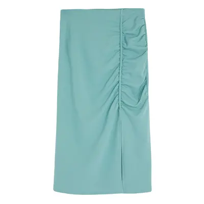 Trendyol Mint Drape and Slit Detailed Crepe Fabric Midi Knitted Skirt