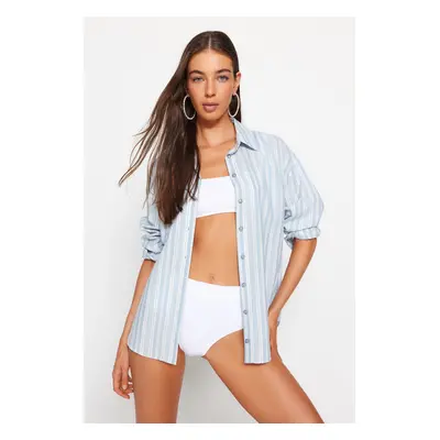 Trendyol Blue Striped Woven Beach Shirt