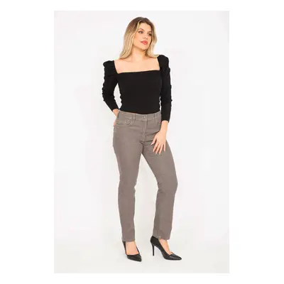 Şans Women's Plus Size Mink Jeans With Elastic Detail On The Back Belt, Pockets