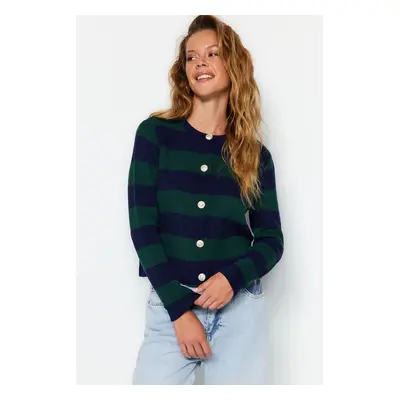 Trendyol Navy Blue Striped Basic Jacket-Look Knitwear Cardigan