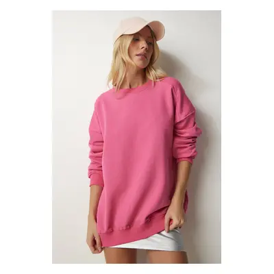 Happiness İstanbul Women's Pink Raised Oversize Sweatshirt