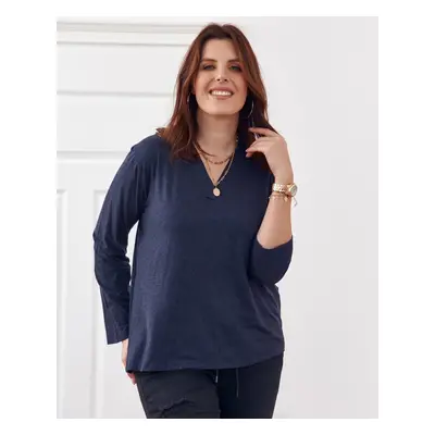 Classic dark blue blouse with V-neck