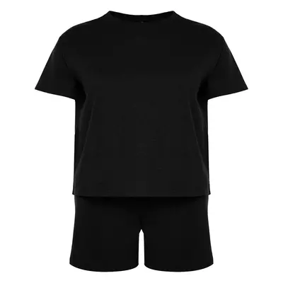 Trendyol Curve Black Crew Neck Textured Knitted Pajama Set